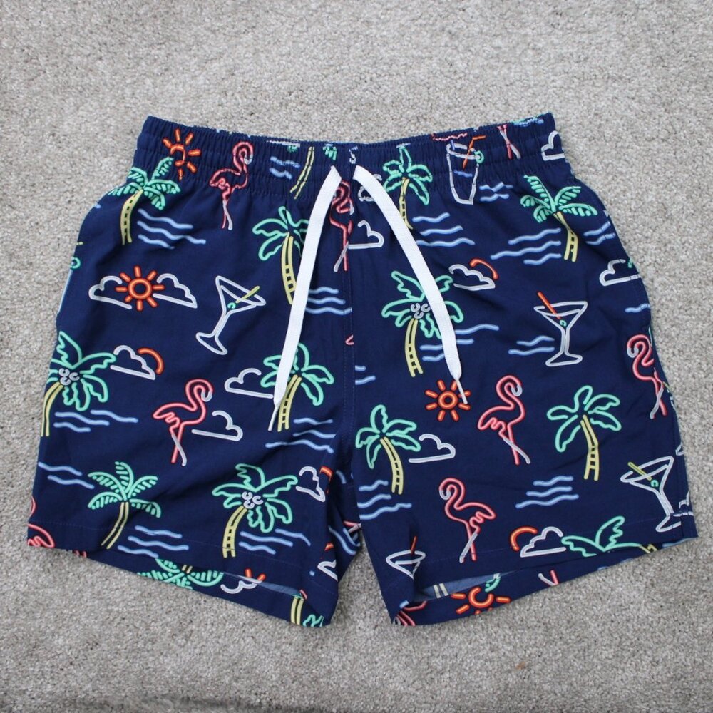 Chubbies Swim Trunks Men Small Blue Lined Neon Palm Tree Flamingos w/5.5" inseam